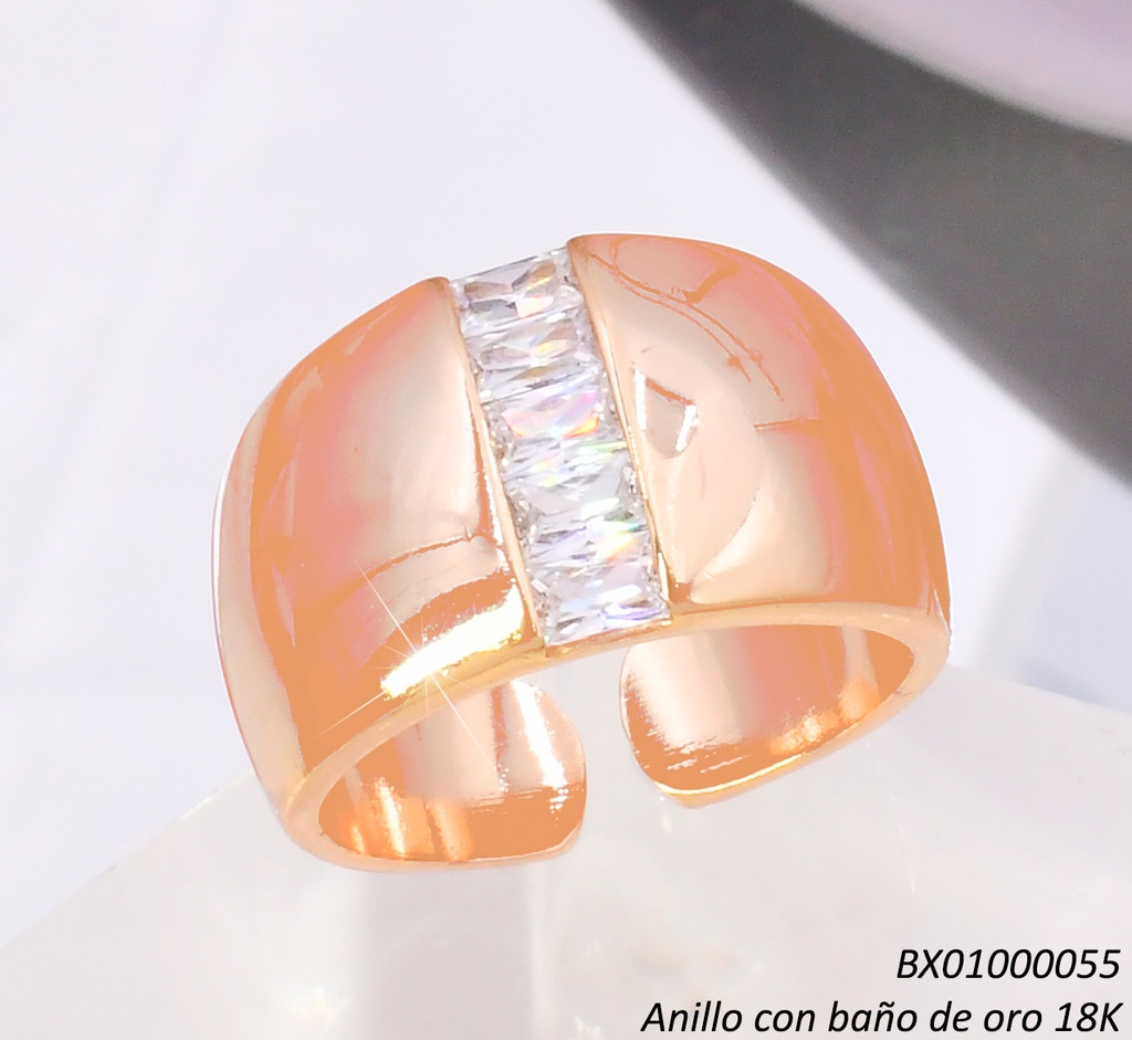 ANILLO BAÑO DE ORO 18K. XUPING ANCHO LINEA ZIRC. RE417-427 012026