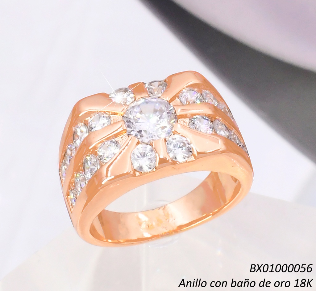 ANILLO BAÑO DE ORO 18K. XUPING ANCHO FLOR ZIRC. RE418-427 012026