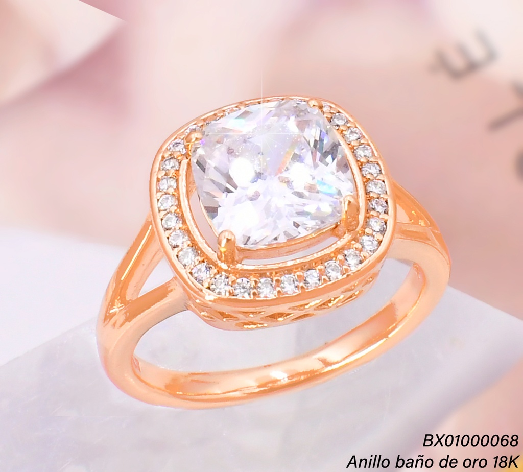 ANILLO BAÑO DE ORO 18K. XUPING CUADRO ZIRC. RE432-427 012026