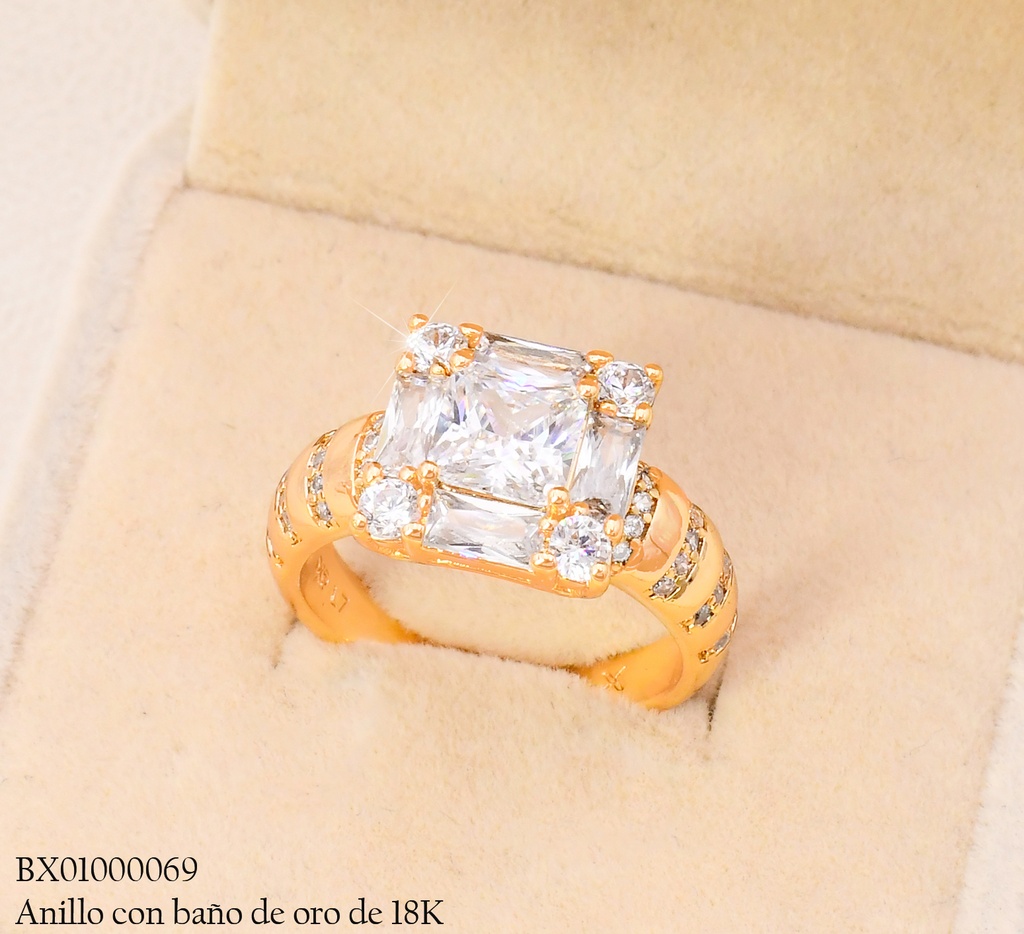 ANILLO BAÑO DE ORO 18K. XUPING CUADRO/ZIRC. RE433-427 012026