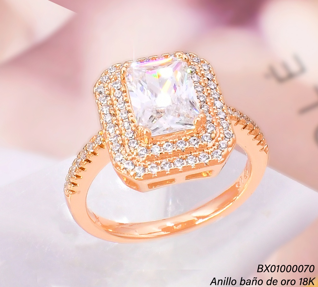 ANILLO BAÑO DE ORO 18K. XUPING RECT. ZIRC. RE435-427 012026