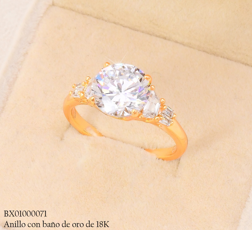 ANILLO BAÑO DE ORO 18K. XUPING ZIRC RD/ZIRC. RECT RE436-427 012026