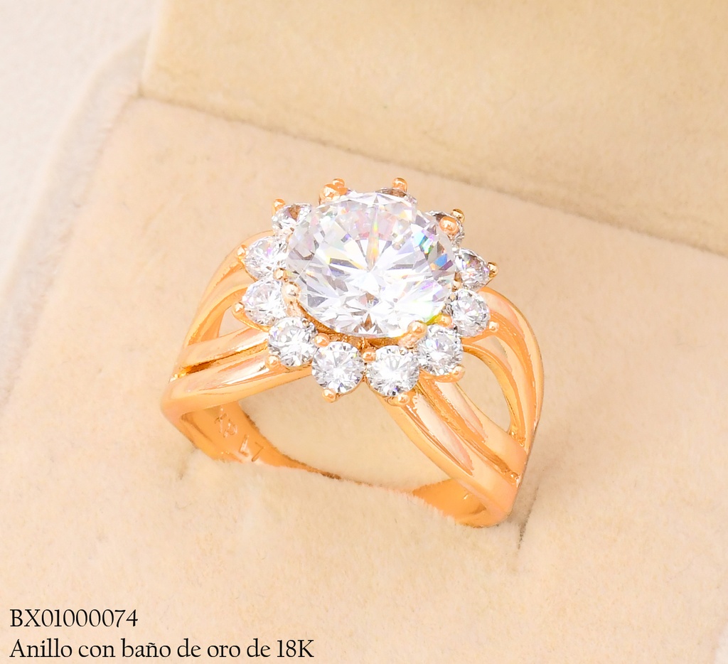 ANILLO BAÑO DE ORO 18K. XUPING FLOR/ZIRC. RE439-427 012026