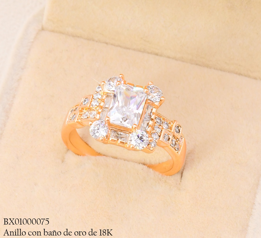 ANILLO BAÑO DE ORO 18K. XUPING RECT/ZIRC. RE440-427 012026