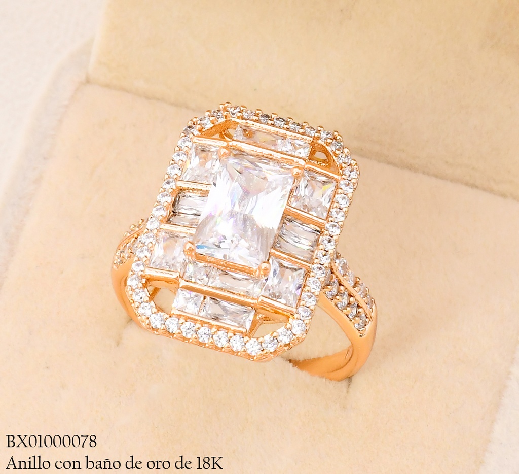 ANILLO BAÑO DE ORO 18K. XUPING RECT/ZIRC. CRISTAL RE444-427 012026