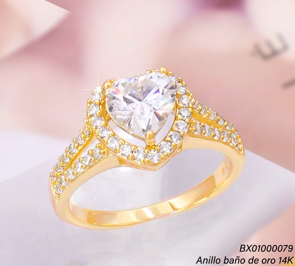 ANILLO BAÑO DE ORO 14K. XUPING ZIRC. CORAZON  RE470-428 012026