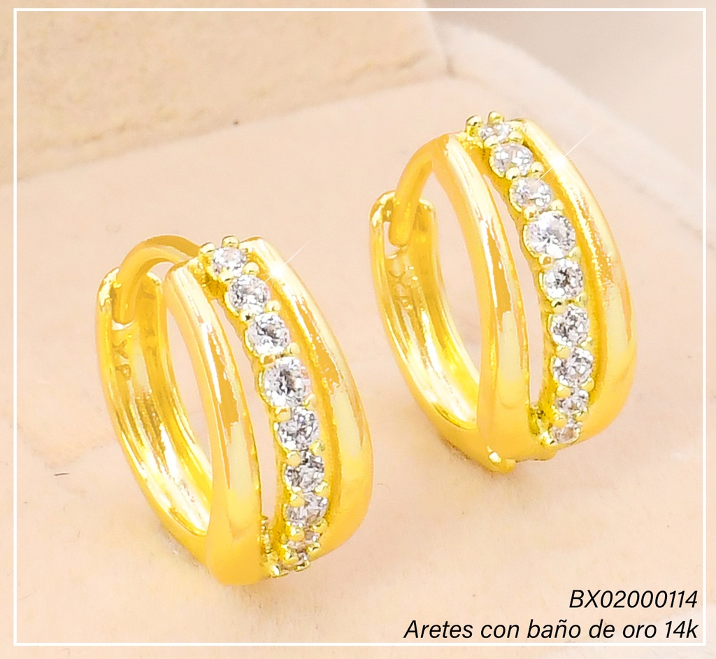 ARETES HUGGIES BAÑO DE ORO 14K. XUPING "C"  ZIRC. EE5289-427 012026