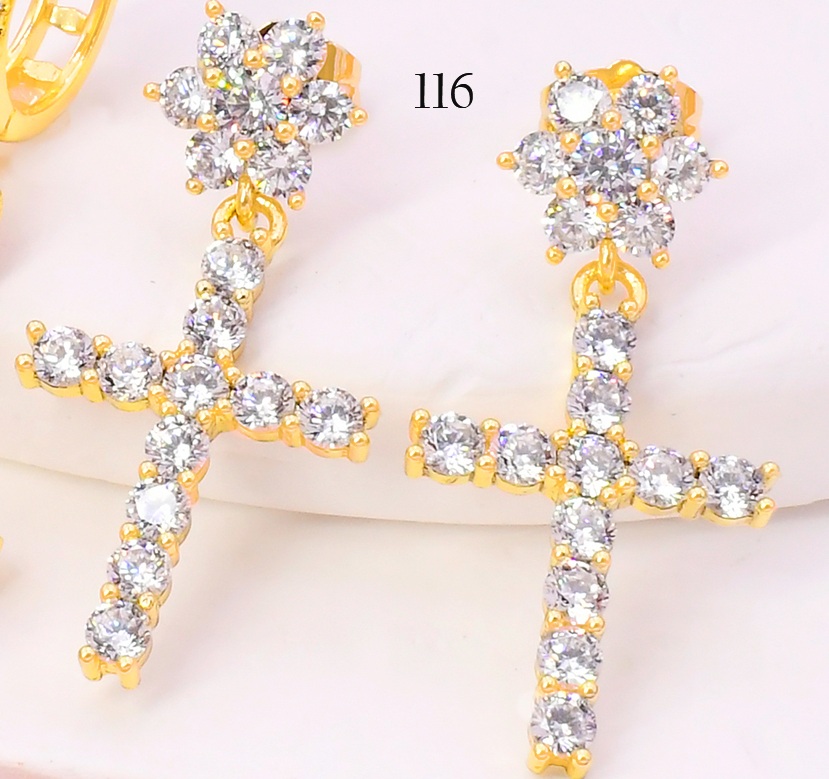 ARETES BAÑO DE ORO 14K. XUPING CRUZ/FLOR ZIRC. EE5291-427 012026