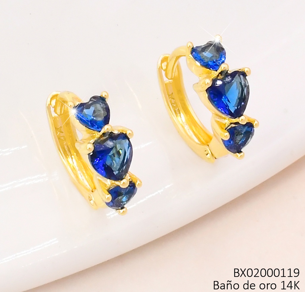ARETES BAÑO DE ORO 14K. XUPING 3 CORAZON ZIRC. AZUL EE5294-427 012026