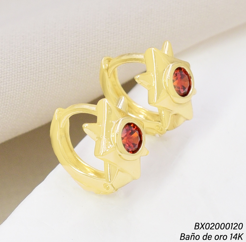 ARETES BAÑO DE ORO 14K. XUPING ROMBO ZIRC. ROJA EE5295-427 012026