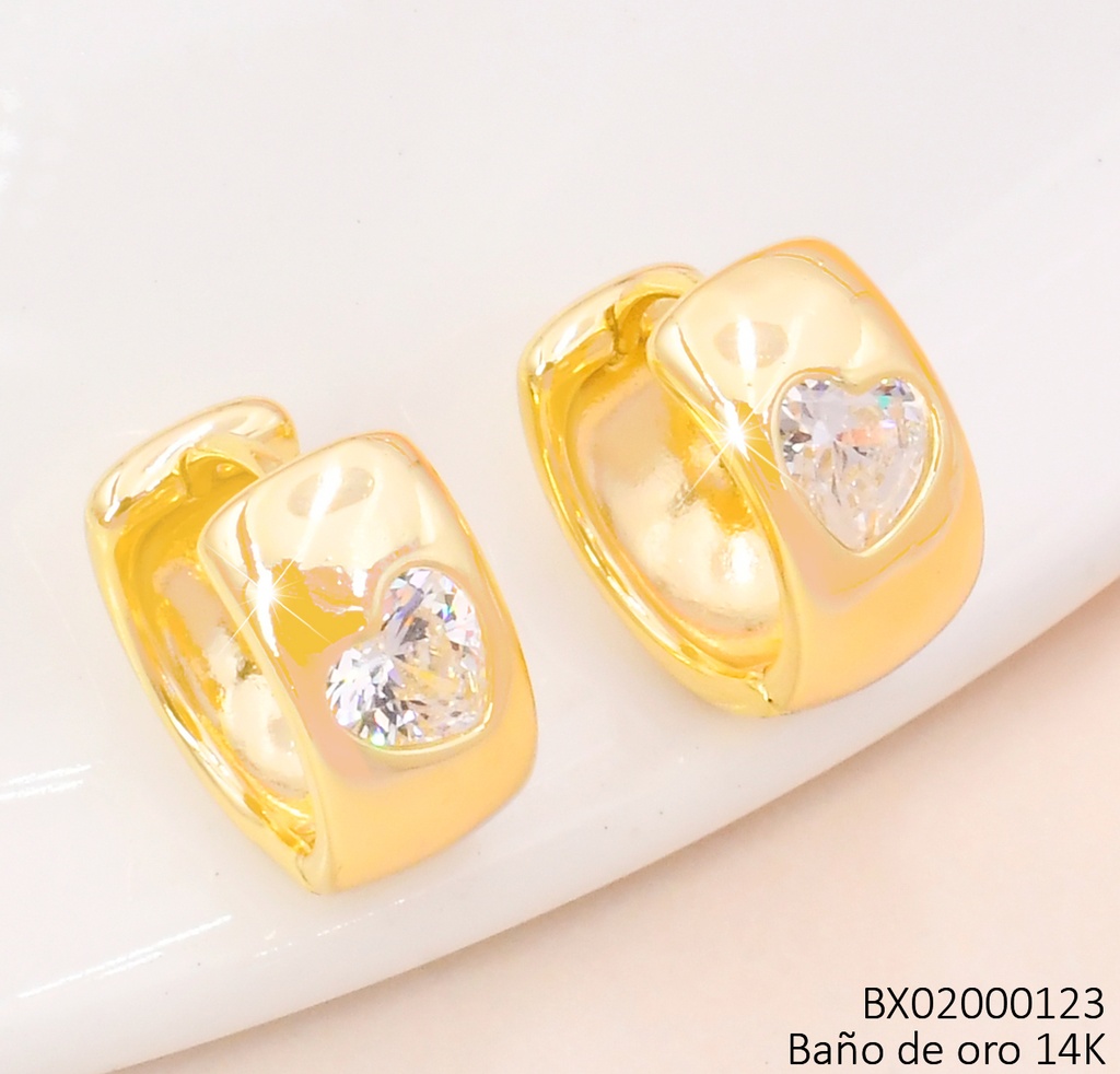 ARETES BAÑO DE ORO 14K. XUPING "C" ZIRC. CORAZON EE5298-427 012026