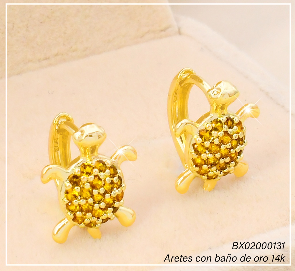 ARETES HUGGIES BAÑO DE ORO 14K. XUPING TORTUGA EE5306-427 012026