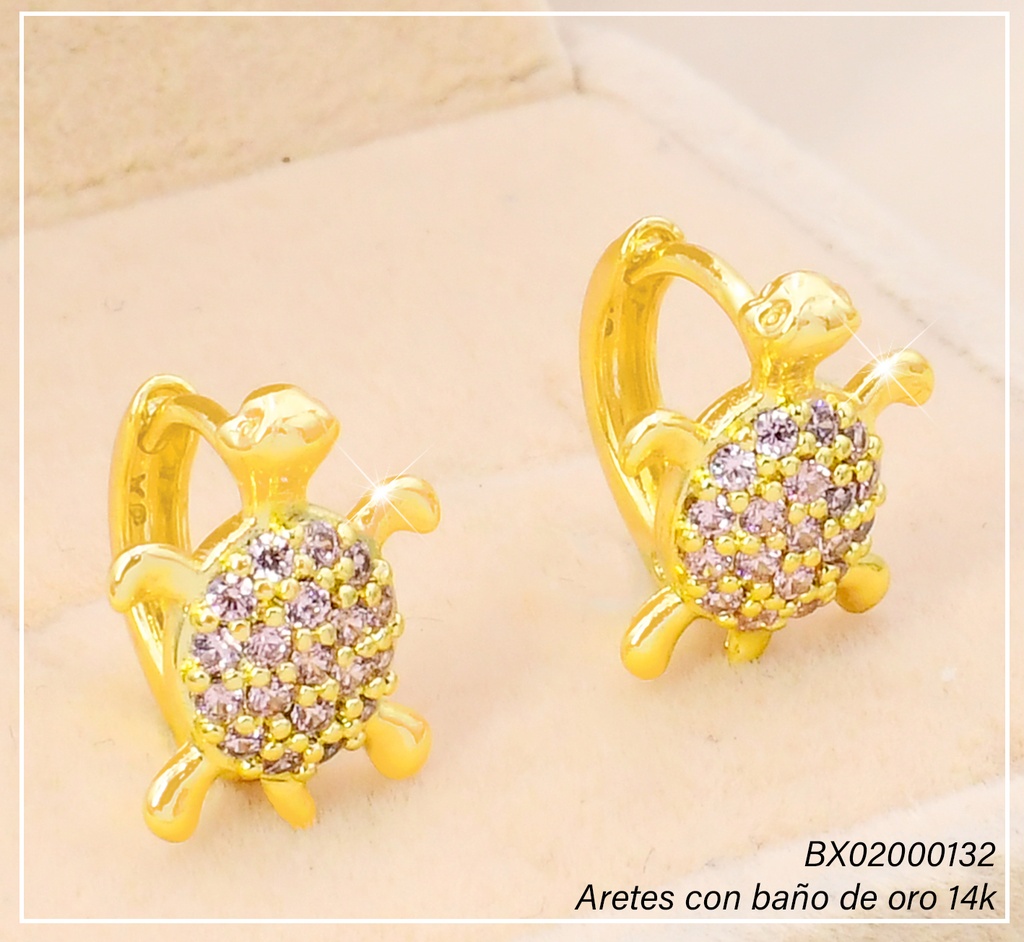ARETES HUGGIES BAÑO DE ORO 14K. XUPING TORTUGA EE5307-427 012026