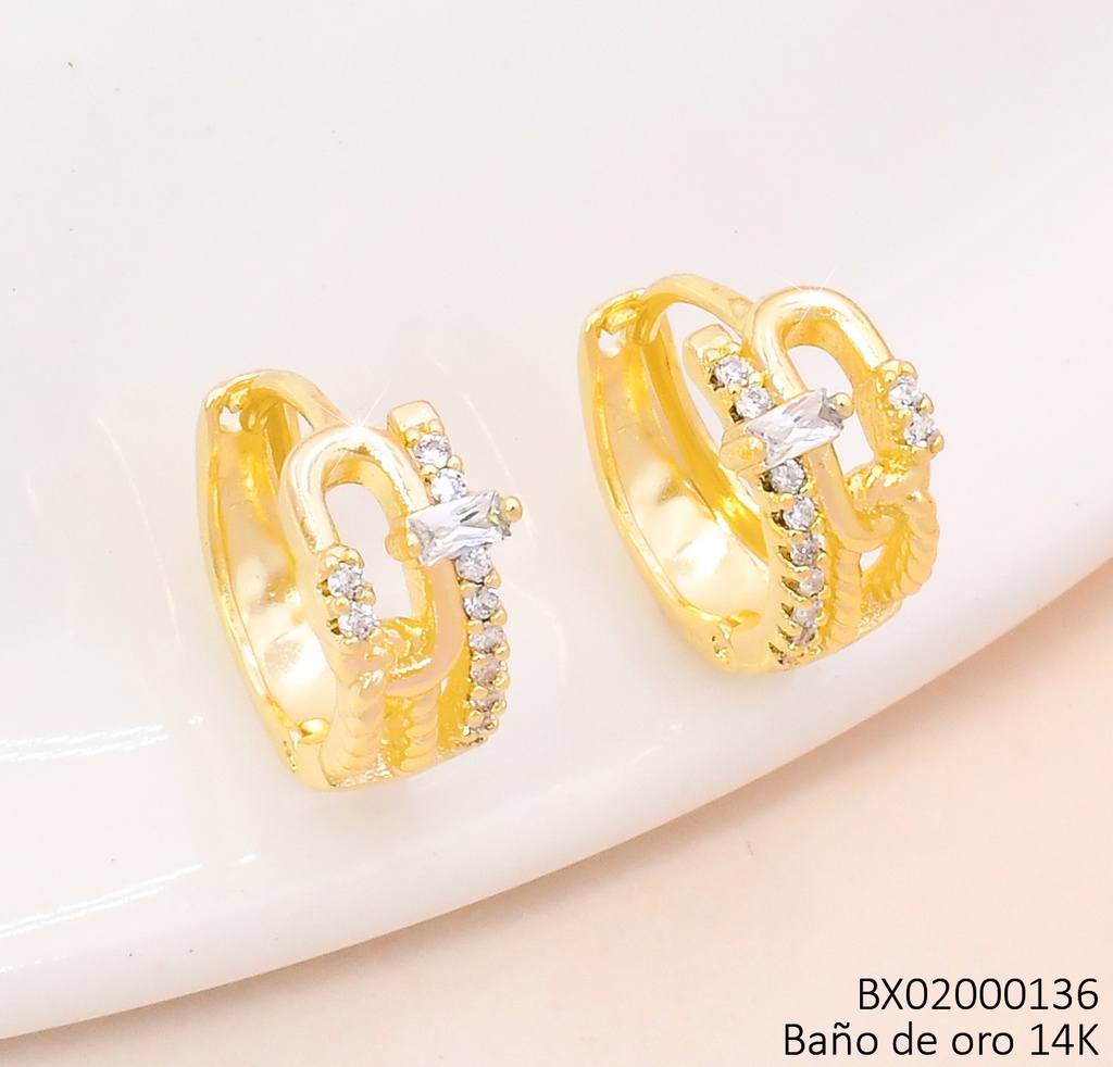 ARETES BAÑO DE ORO 14K. XUPING "C" OV. ZIRC. EE5311-427 012026