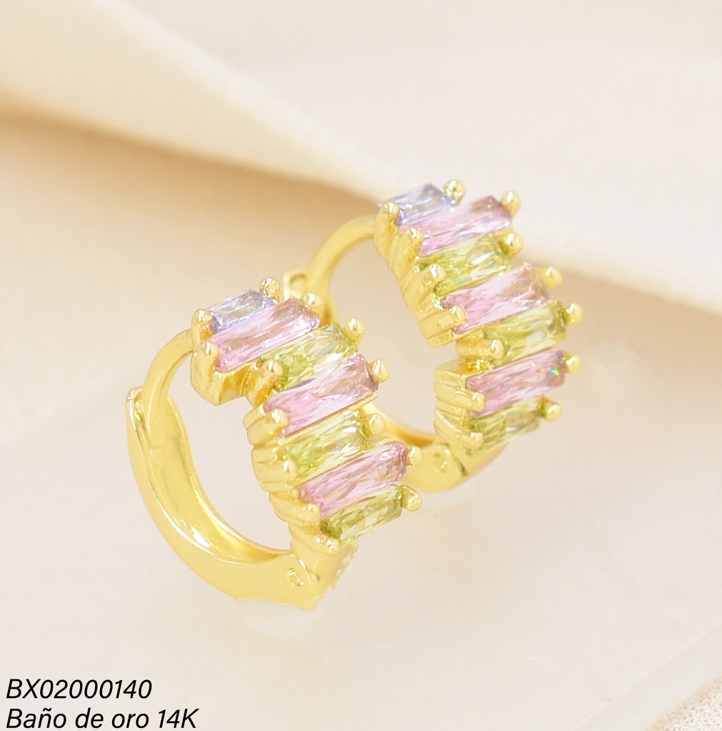 ARETES BAÑO DE ORO 14K. XUPING HUGGIES ZIRC. RECT EE5315-427 012026