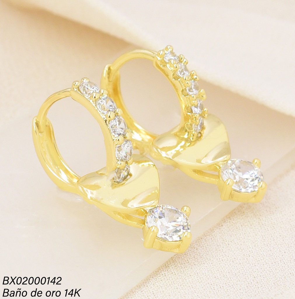 ARETES BAÑO DE ORO 14K. XUPING HUGGIES ZIRC CORAZON ZIRC. EE5317-427 012026