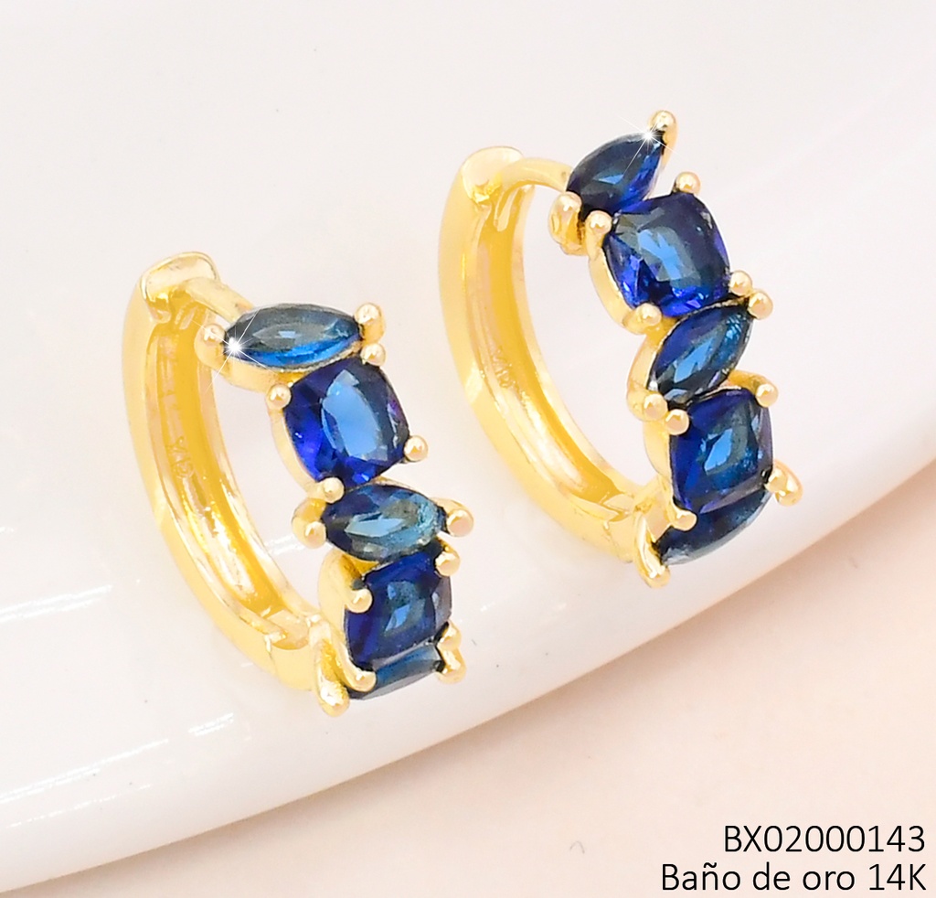 ARETES BAÑO DE ORO 14K. XUPING "C" ZIRC. AZUL EE5318-427 012026