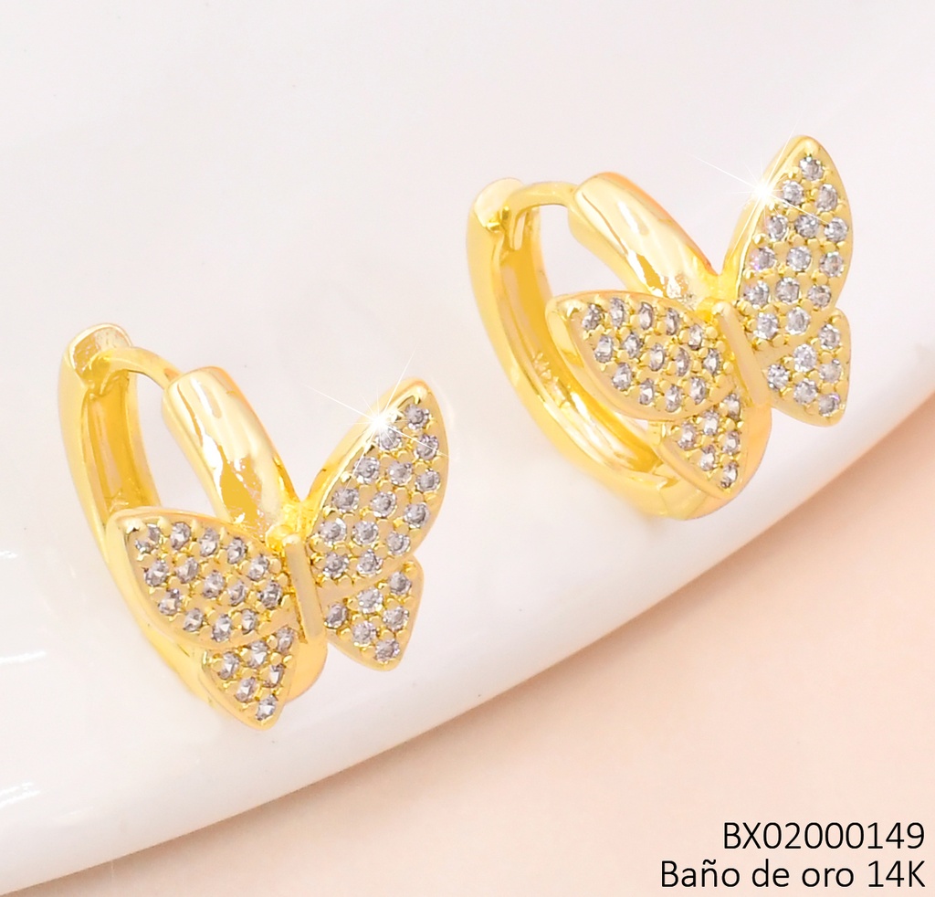 ARETES BAÑO DE ORO 14K. XUPING "C" ZIRC. MARIPOSA EE5324-427 012026