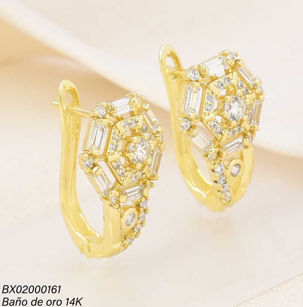 ARETES BAÑO DE ORO 14K. XUPING HEXAGONO ZIRC. EE5337-427 012026