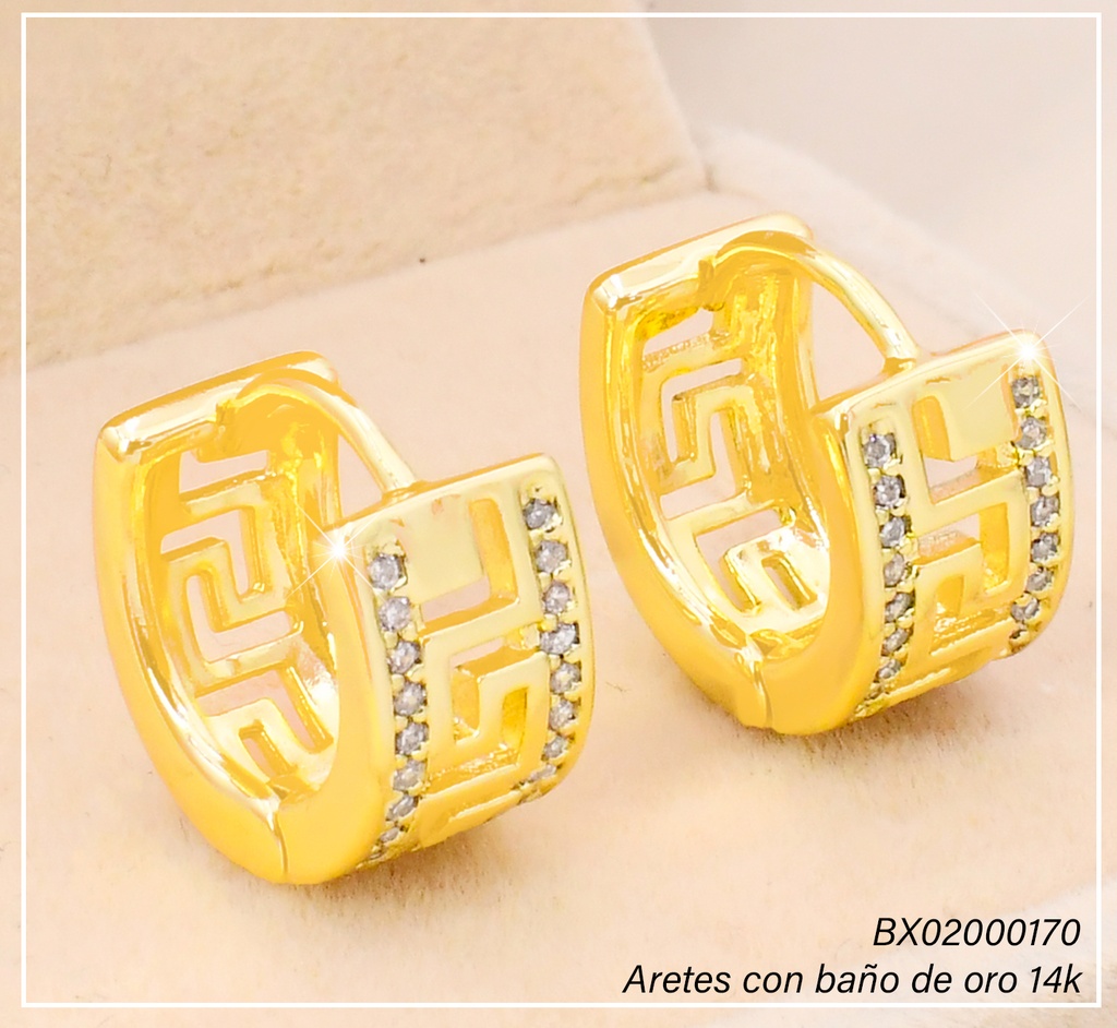 ARETES HUGGIES BAÑO DE ORO 14K. XUPING "C" "S" ZIRC. EE5346-427 012026