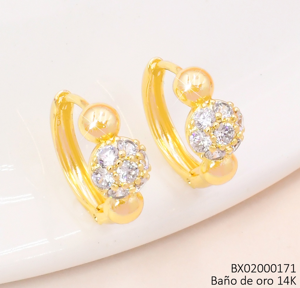 ARETES BAÑO DE ORO 14K. XUPING "C" ESFERA ZIRC. EE5347-427 012026