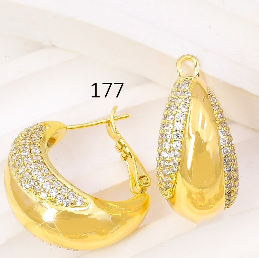 ARETES BAÑO DE ORO 14K. XUPING "C" ZIRC. GOTA  EE5353-427 012026