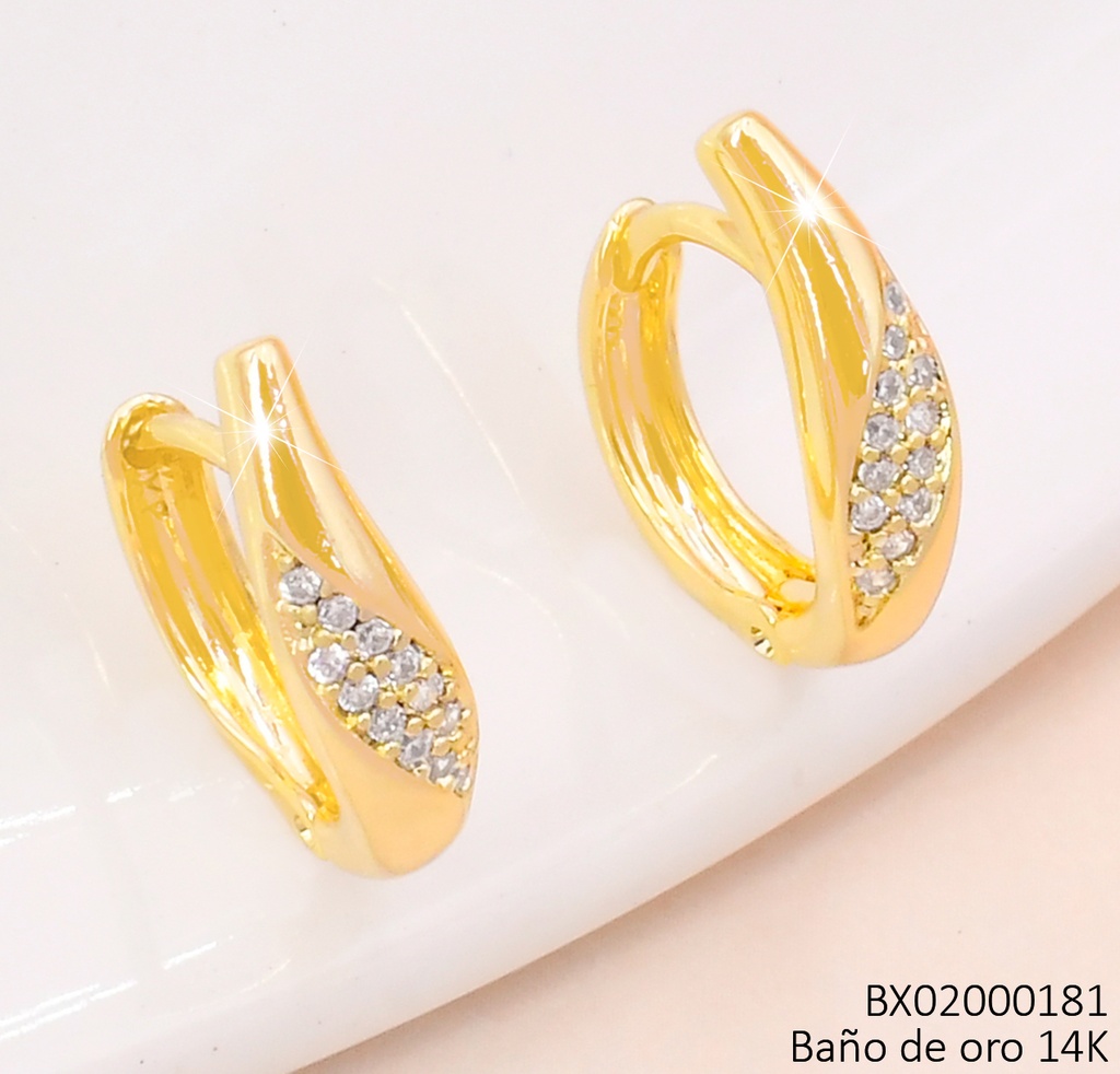 ARETES BAÑO DE ORO 14K. XUPING "C" HOJA ZIRC. EE5357-427 012026