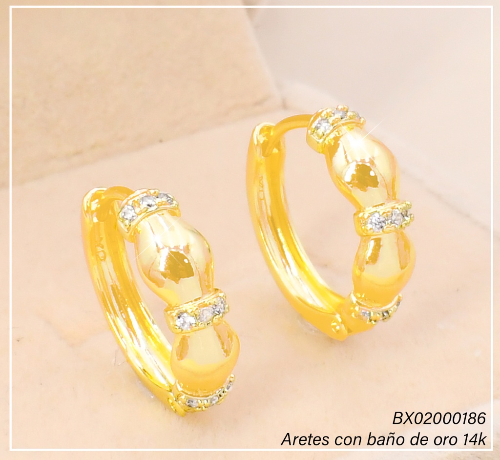 ARETES HUGGIES BAÑO DE ORO 14K. XUPING "C" LAZO ZIRC. EE5363-427 012026