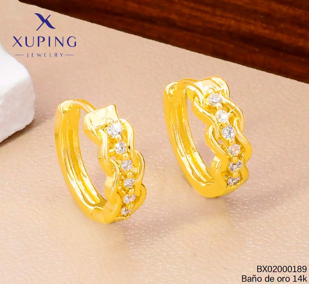ARETES BAÑO DE ORO 14K. XUPING HUGGIES CADENA ZIRC. EE5367-428 012026