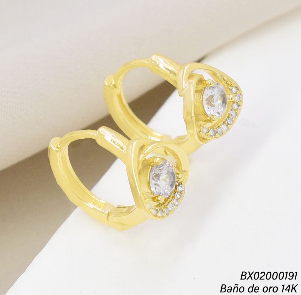 ARETES BAÑO DE ORO 14K. XUPING TRIANG. ROSA ZIRC. EE5369-428 012026