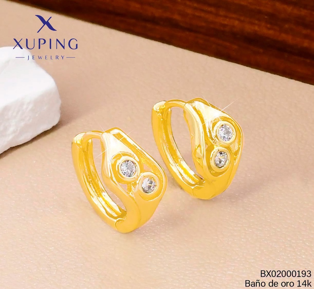 ARETES BAÑO DE ORO 14K. XUPING HUGGIES ZIRC RD EE5371-428 012026