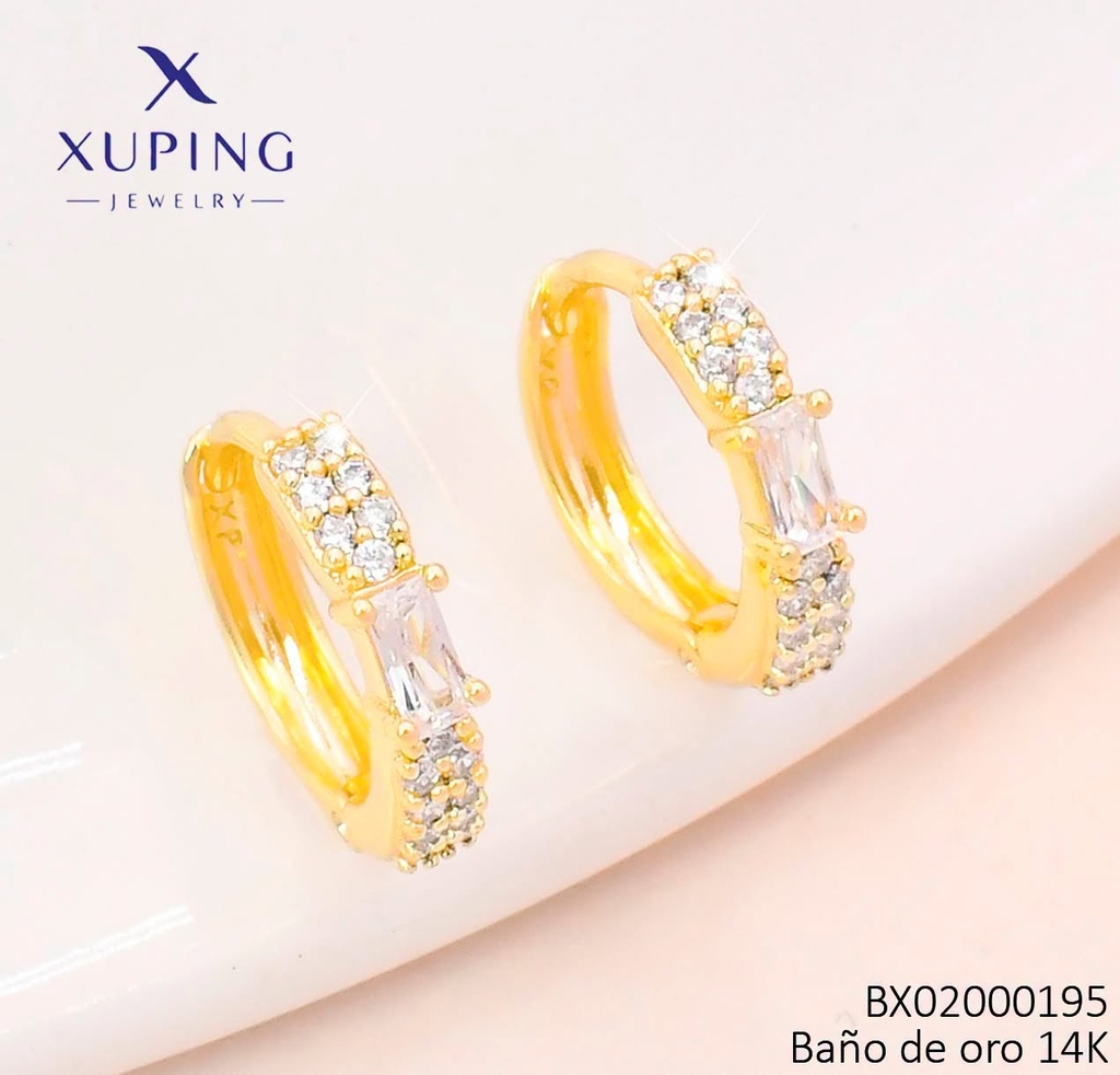 ARETES BAÑO DE ORO 14K. XUPING "C" LINEA ZIRC. EE5373-428 012026