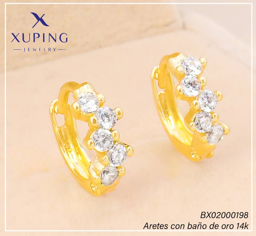ARETES HUGGIES BAÑO DE ORO 14K. XUPING "C" LINEA ZIRC. EE5376-428 012026