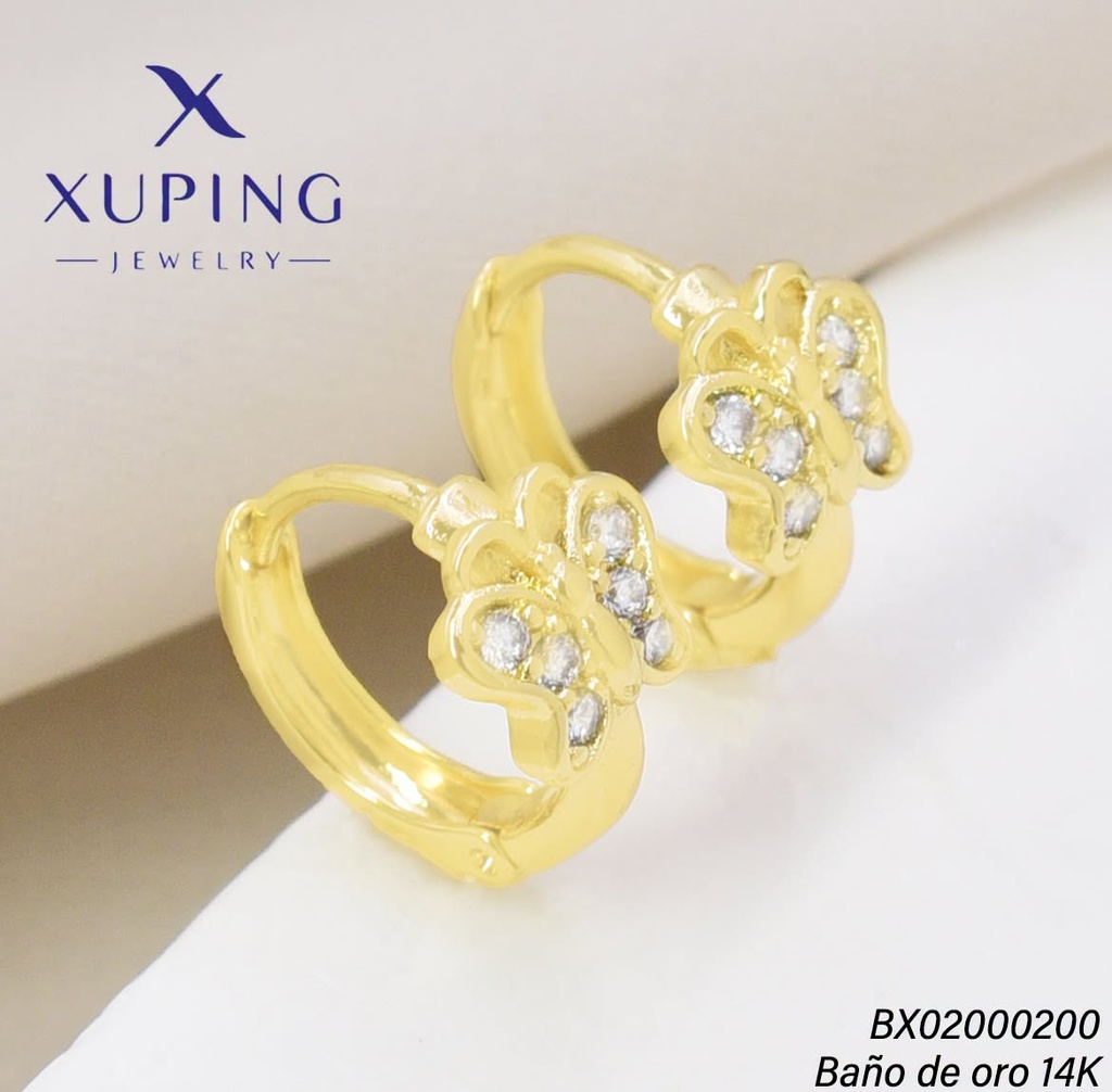 ARETES BAÑO DE ORO 14K. XUPING "C" MARIPOSA  ZIRC. EE5378-428 012026