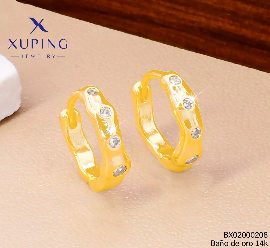 ARETES BAÑO DE ORO 14K. XUPING HUGGIES ZIRC. RD. EE5386-428 012026
