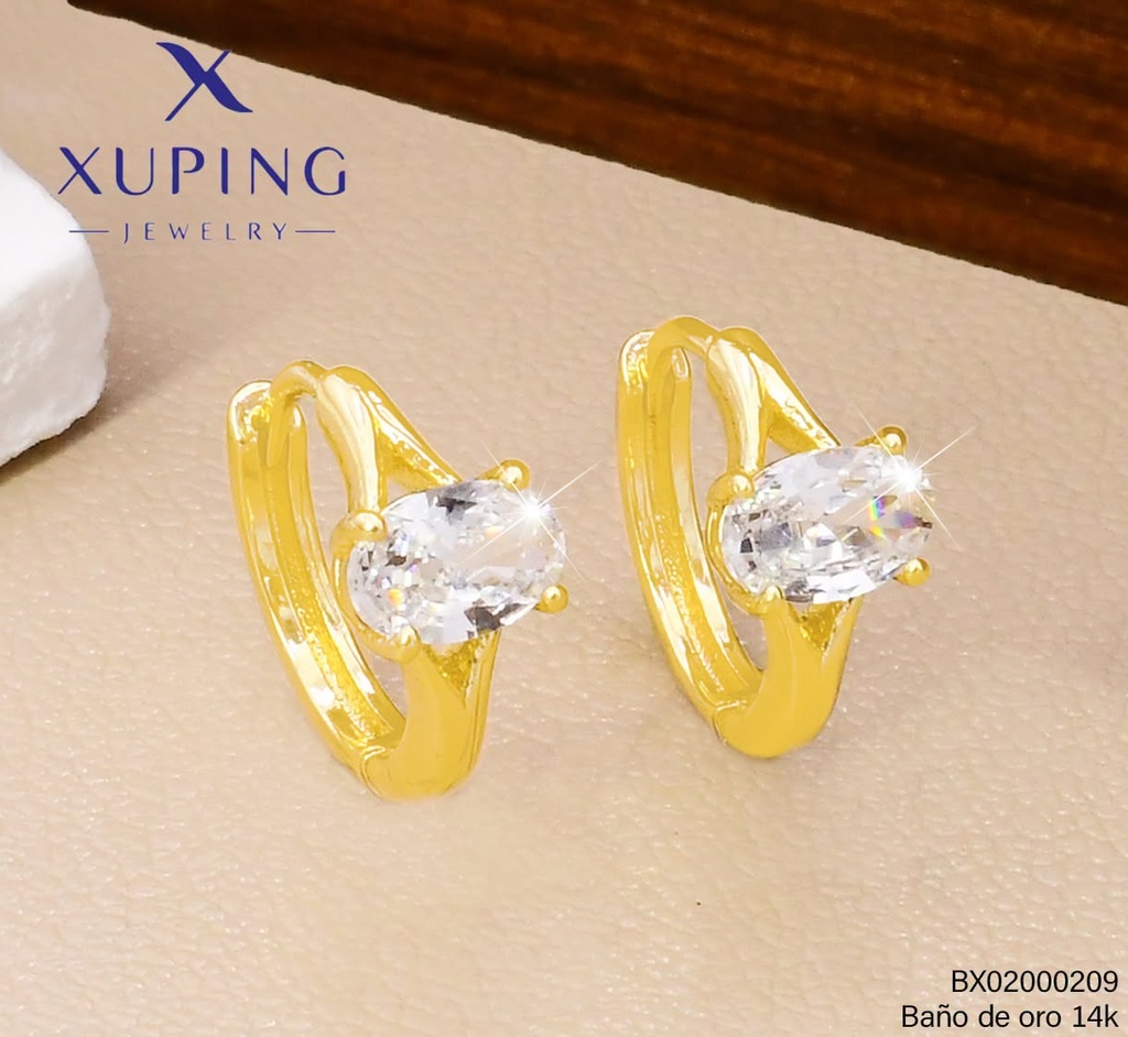 ARETES BAÑO DE ORO 14K. XUPING HUGGIES ZIRC. OV. EE5387-428 012026