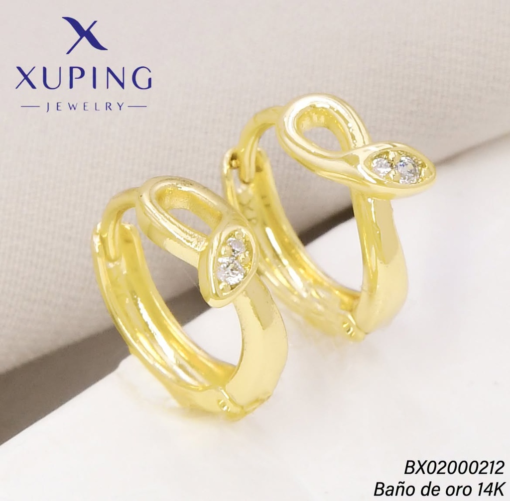 ARETES BAÑO DE ORO 14K. XUPING "C" SERPIENTE ZIRC. EE5391-428 012026