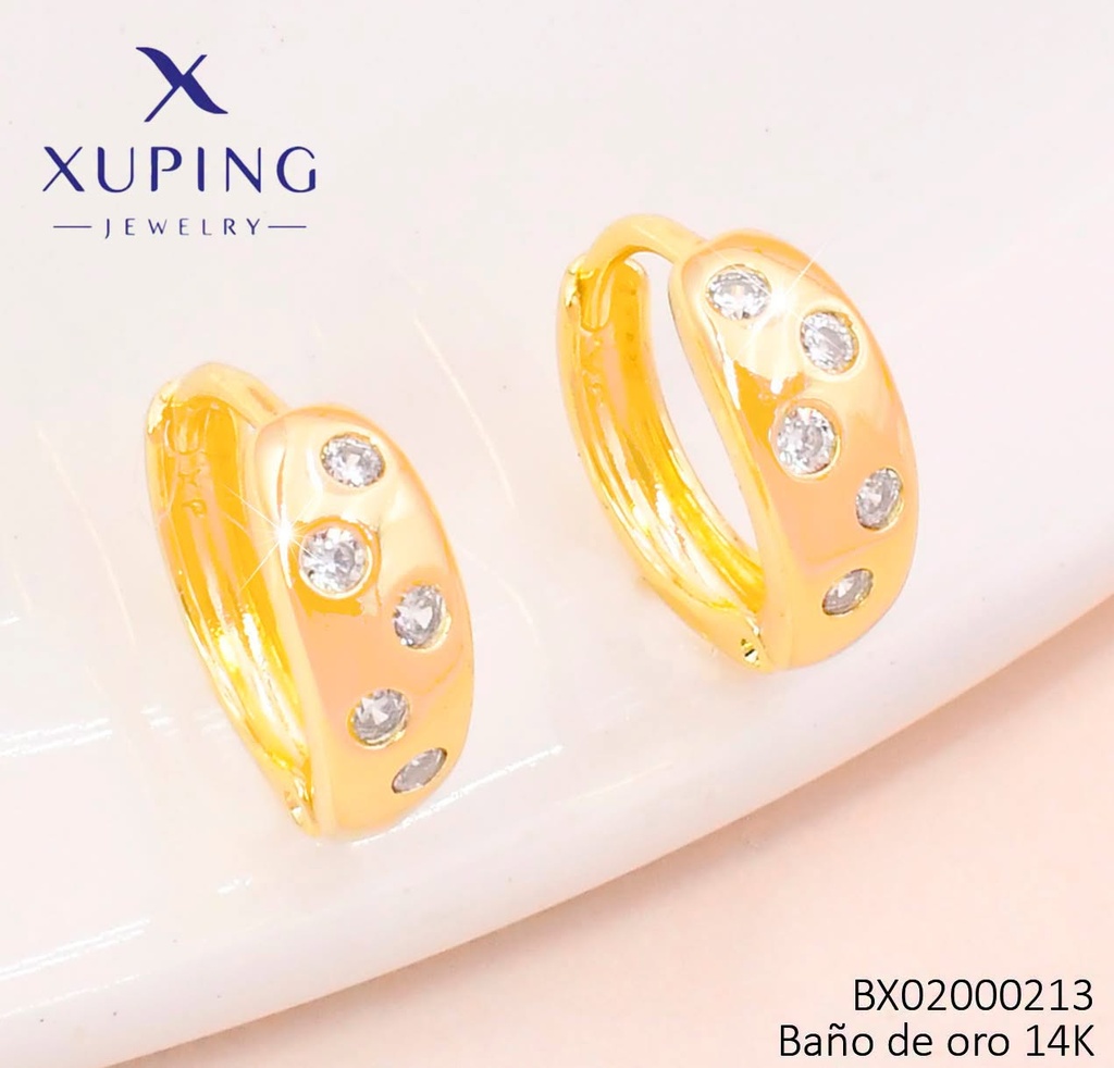 ARETES BAÑO DE ORO 14K. XUPING "C" ZIRC. RD. EE5392-428 012026