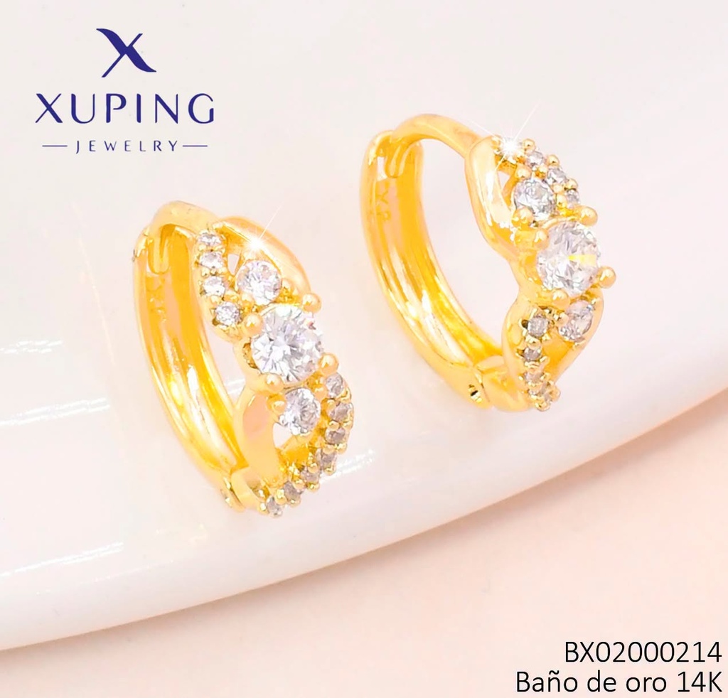 ARETES BAÑO DE ORO 14K. XUPING "C" INF. ZIRC. EE5393-428 012026