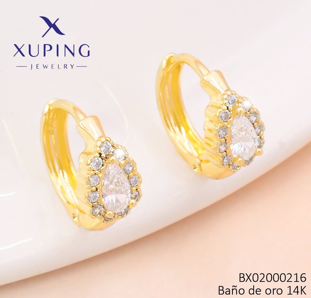 ARETES BAÑO DE ORO 14K. XUPING "C" GOTA ZIRC. EE5395-428 012026
