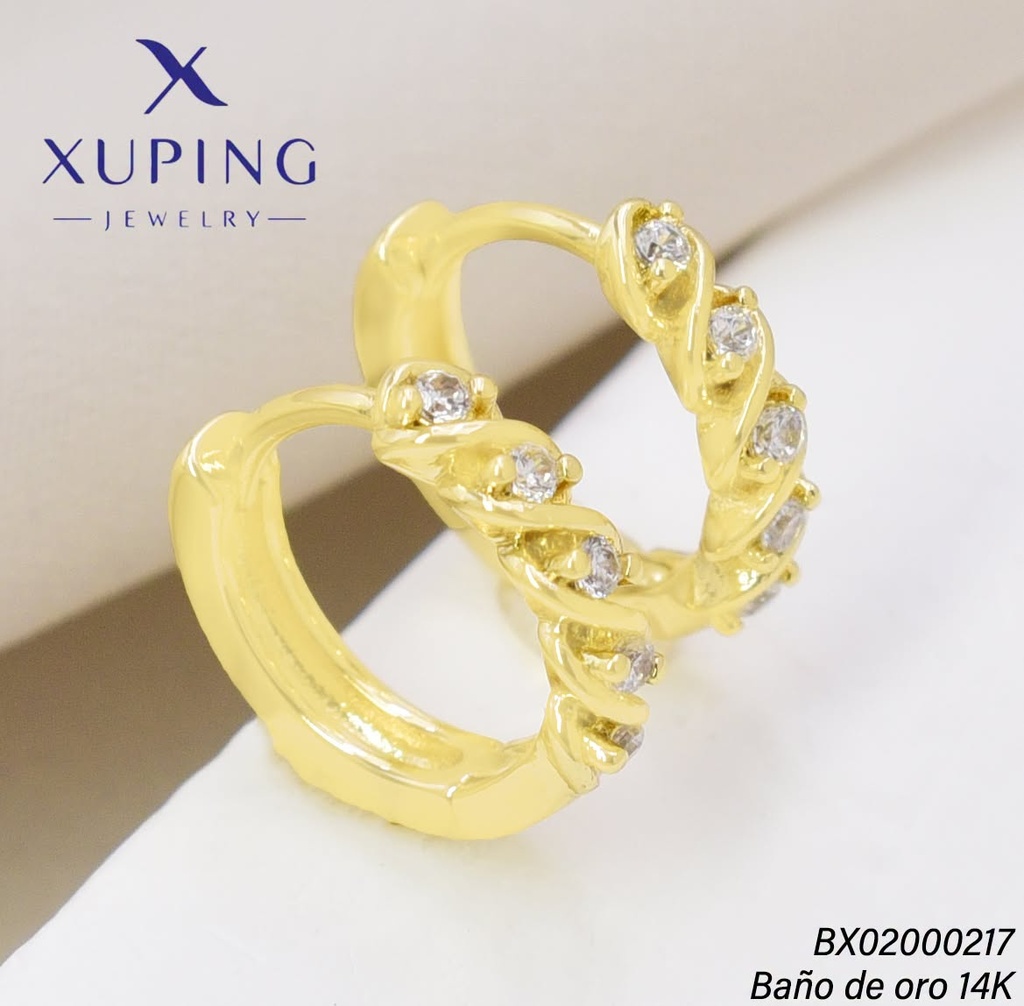 ARETES BAÑO DE ORO 14K. XUPING "C" ZIRC. ENTRE "8" EE5397-428 012026