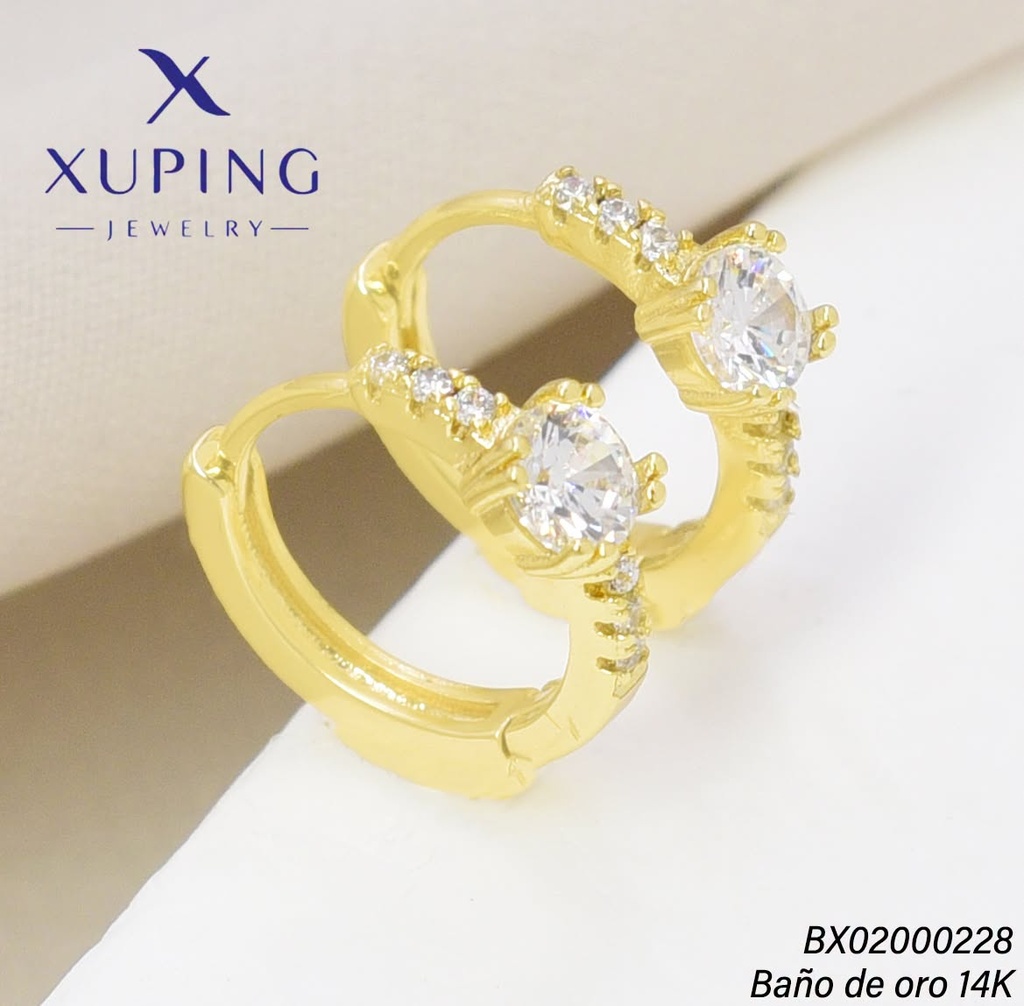 ARETES BAÑO DE ORO 14K. XUPING "C" LINEA ZIRC. EE5413-428 012026
