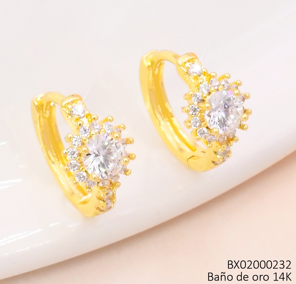 ARETES BAÑO DE ORO 14K. XUPING "C" LINEA ZIRC. SOL EE5419-428 012026