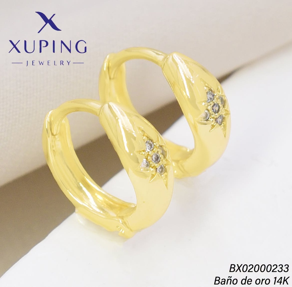 ARETES BAÑO DE ORO 14K. XUPING "C" LINEA ZIRC. FLOR EE5420-428 012026