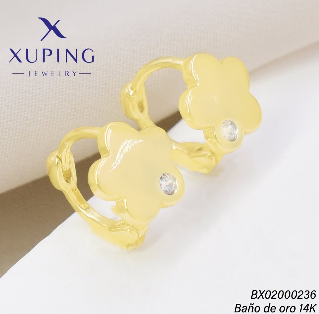ARETES BAÑO DE ORO 14K. XUPING "C" FLOR ZIRC. EE5423-428 012026