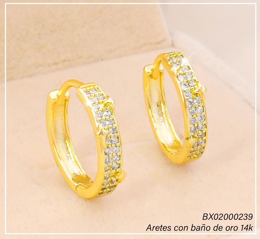 ARETES HUGGIES BAÑO DE ORO 14K. XUPING "C" ZIRC. ESTRELLA EE5426-428 012026