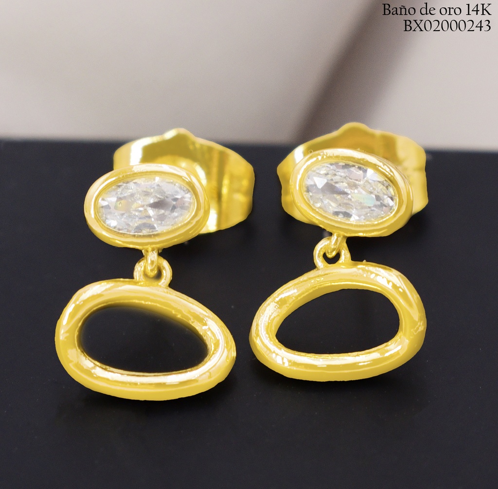 ARETES BAÑO DE ORO 14K. XUPING OV. ZIRC. EE5431-428 012026