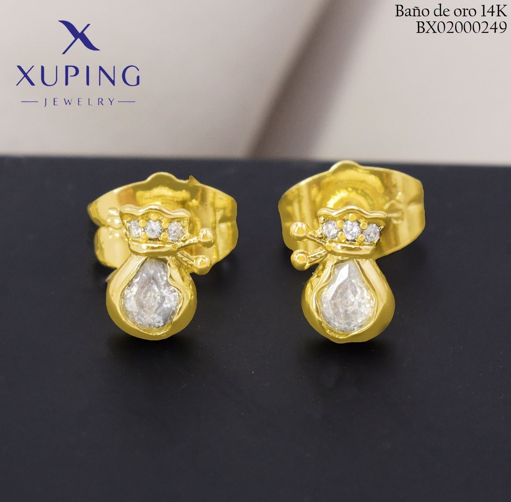 ARETES BAÑO DE ORO 14K. XUPING JARRÓN ZIRC. EE5438-428 012026