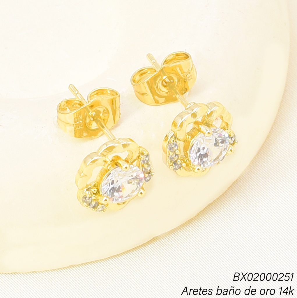 ARETES BAÑO DE ORO 14K. XUPING FLOR ZIRC. EE5440-428 012026