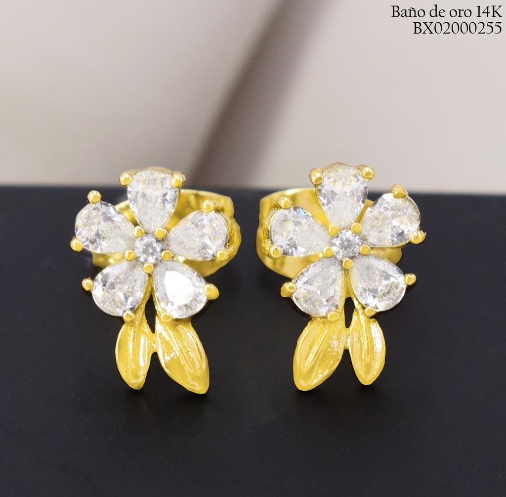 ARETES BAÑO DE ORO 14K. XUPING FLOR ZIRC. EE5446-428 012026